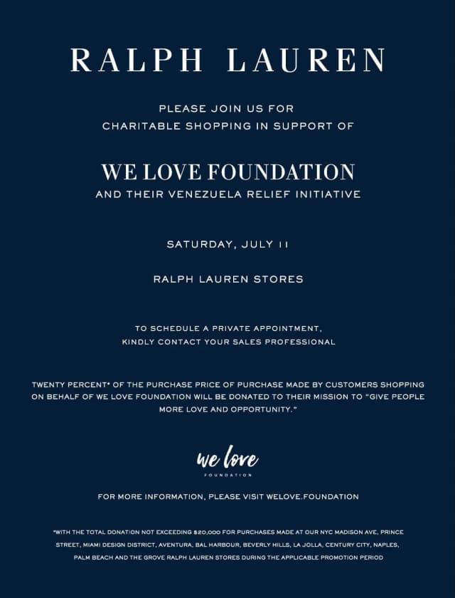 Ralph Lauren & We Love Foundation Venezuelan Relief Initiative